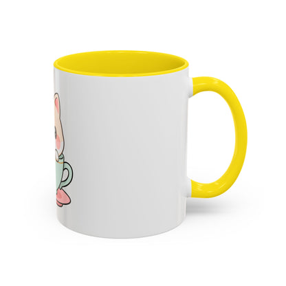 Kawaii Cat Coffee Mug, Cute Cat in Teacup Accent Mug