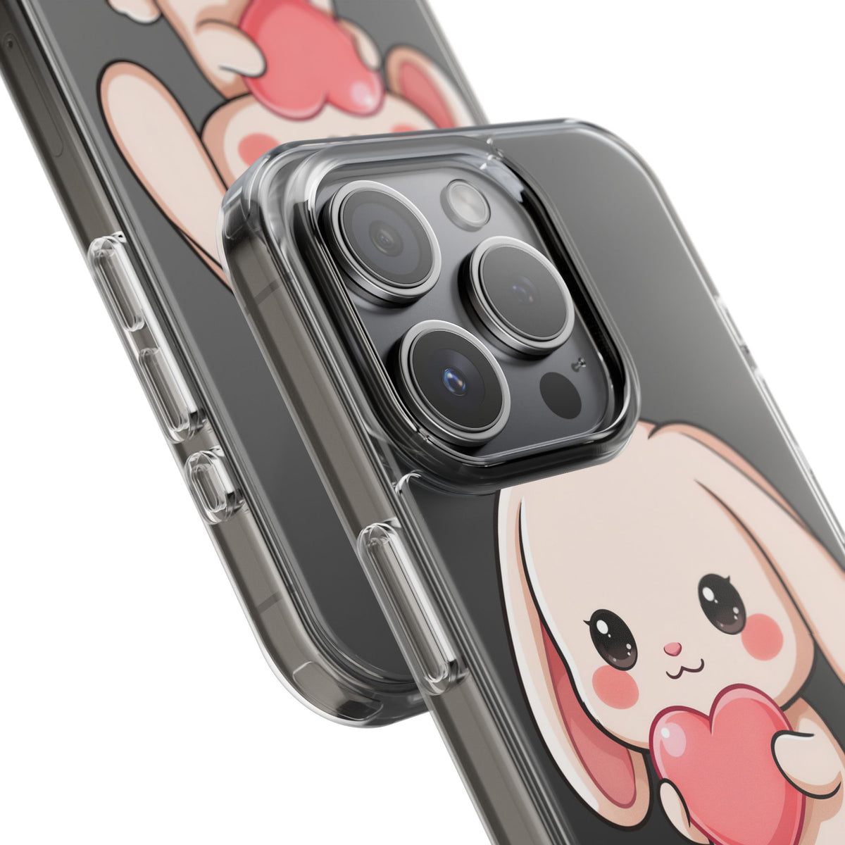 Kawaii Bunny Clear Phone Case with Heart
