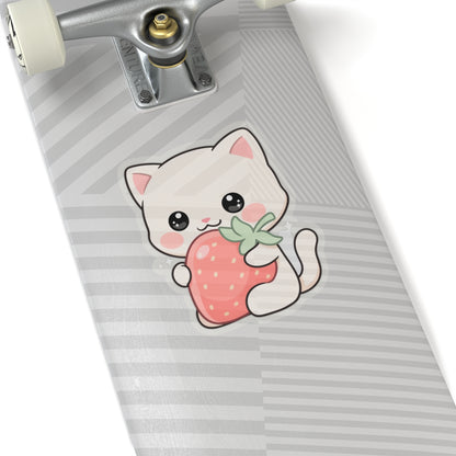 Kawaii Cat Strawberry Kiss-Cut Sticker for Cat Lovers