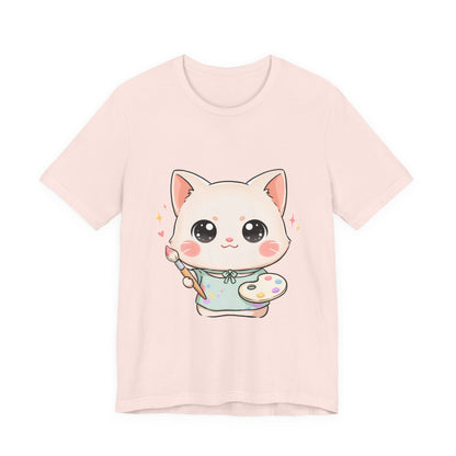 Kawaii Cat Artist T-Shirt for Creative Cat Lovers