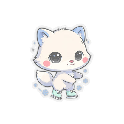 Kawaii Arctic Fox Ice Skating Kiss-Cut Sticker