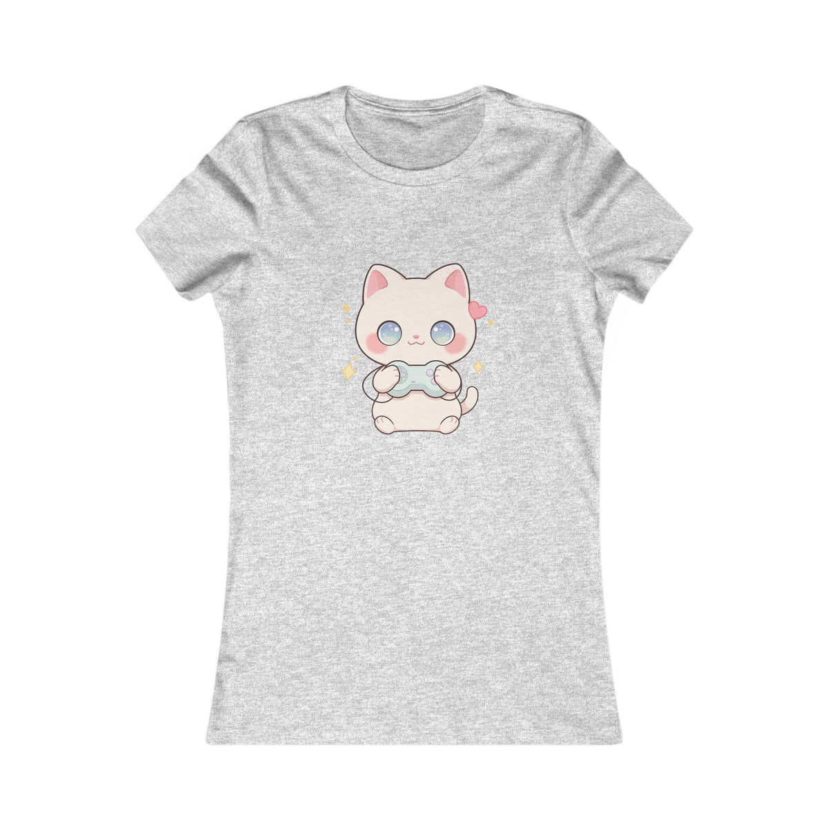 Kawaii Gamer Cat Women's Tee for Cozy Gaming Fans