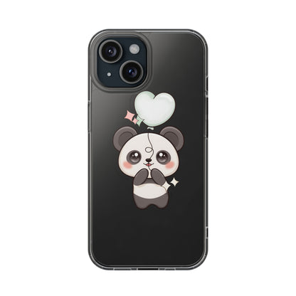 Kawaii Panda Clear Phone Case with Balloon