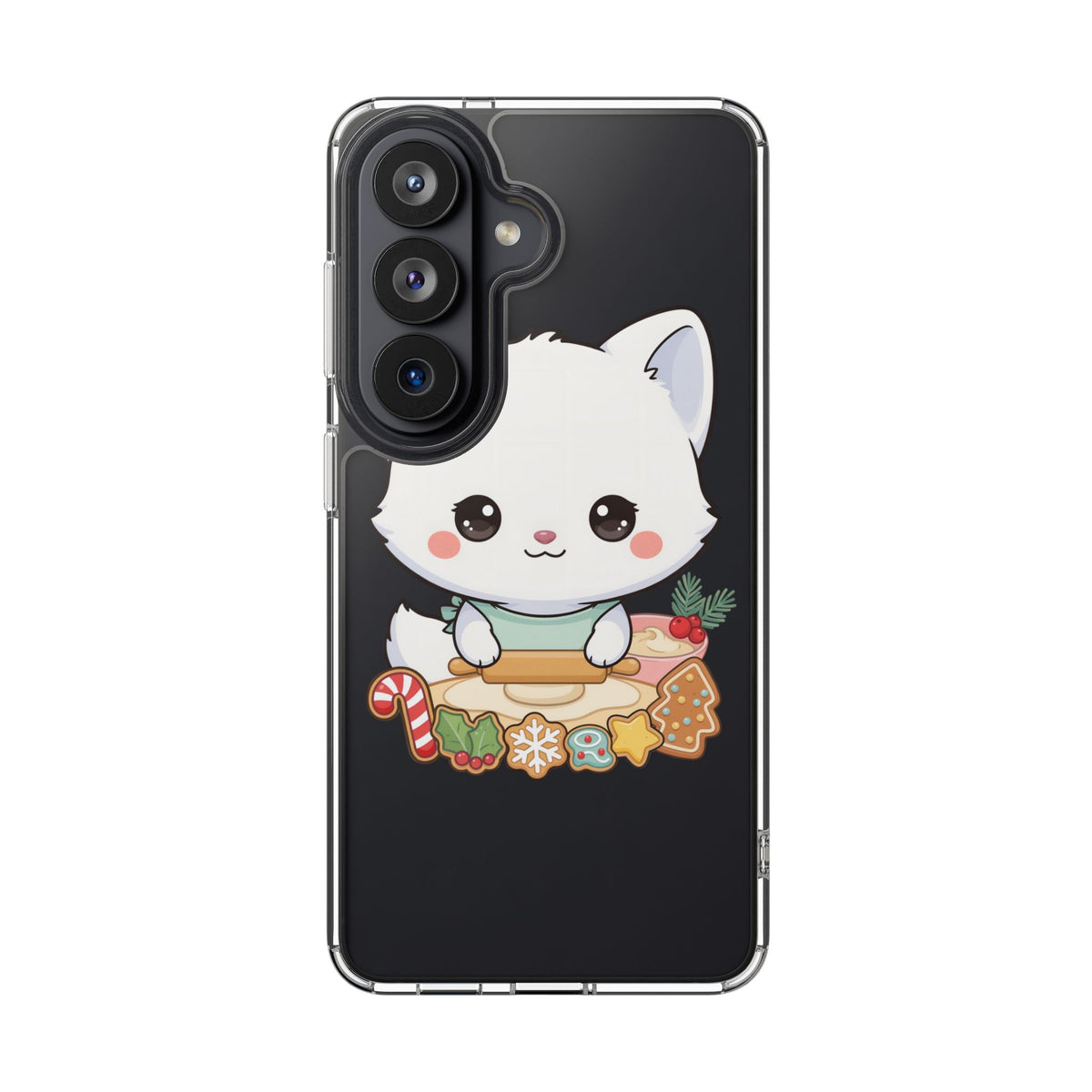 Christmas Fox Clear Phone Case, Kawaii Cookie Baker