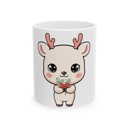 Kawaii Reindeer Mug, Cute Christmas Mistletoe Gift