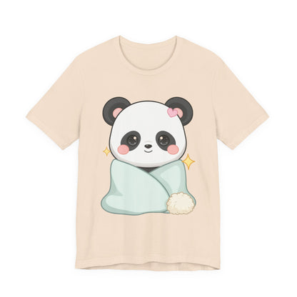 Kawaii Panda T-Shirt, Cozy Blanket Chibi Animal Tee