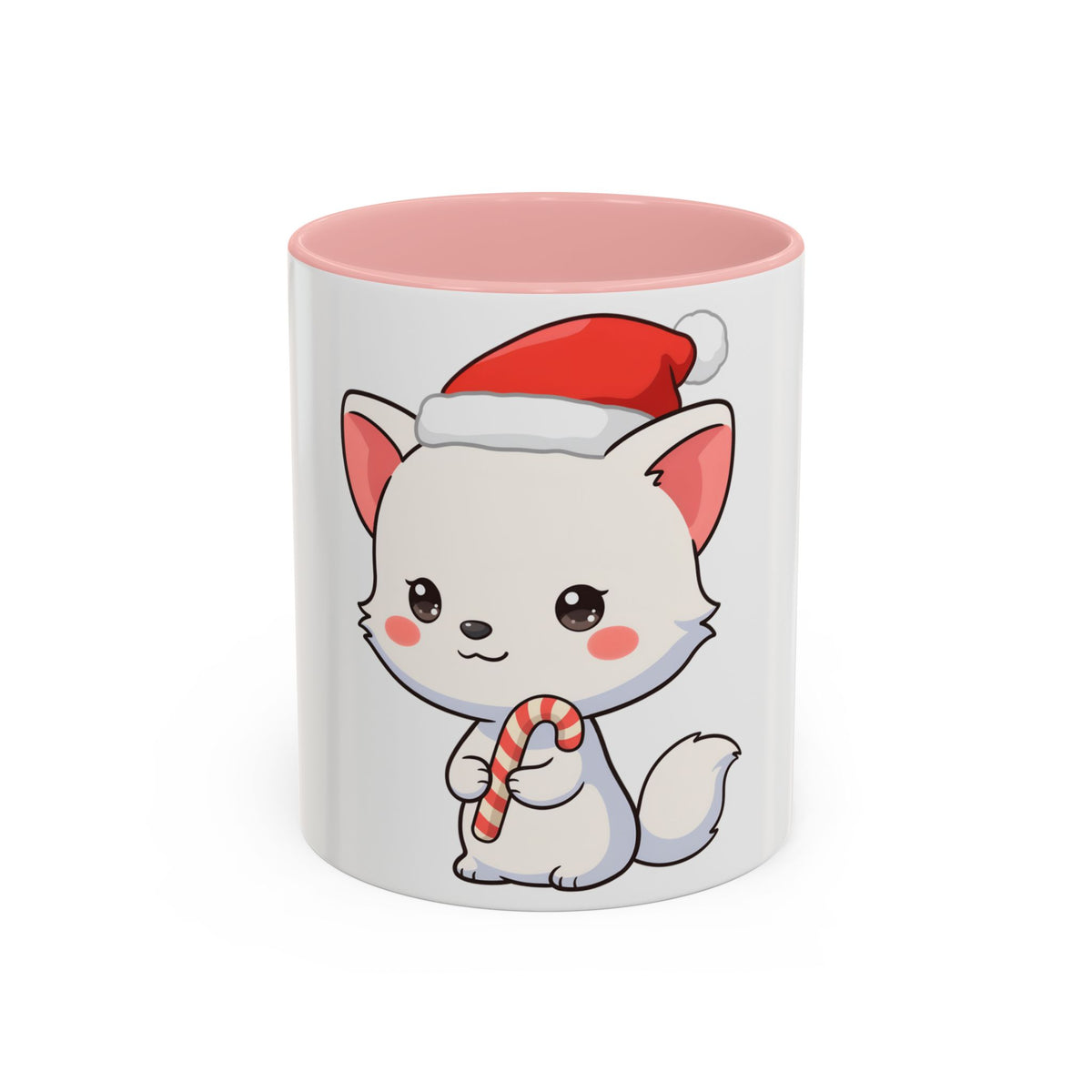 Kawaii Arctic Fox Christmas Mug, Cute Santa Fox Accent Coffee Mug