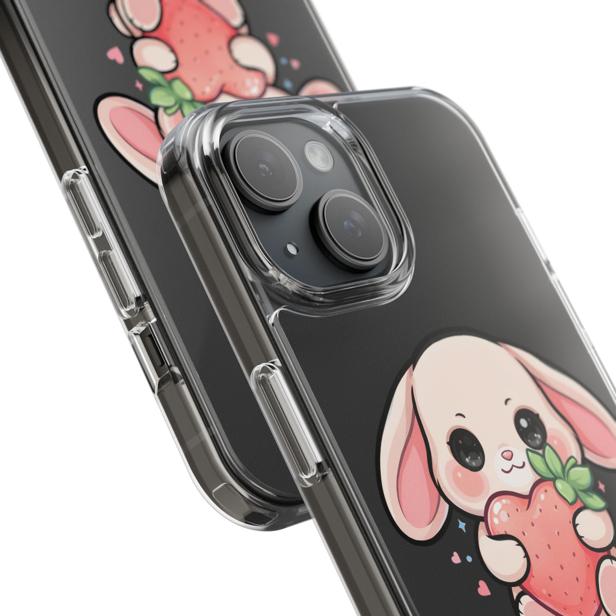 Kawaii Bunny Strawberry Phone Case, Clear Impact-Resistant