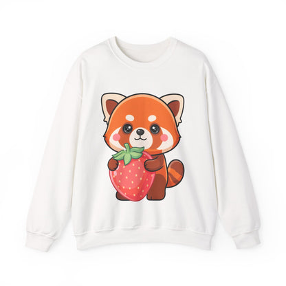 Kawaii Red Panda Sweatshirt, Cute Strawberry Hug Crewneck