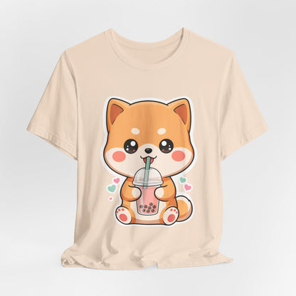 Kawaii Shiba Bubble Tea T-Shirt for Boba Lovers