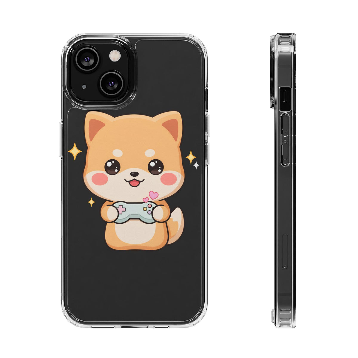 Kawaii Shiba Inu Gamer Phone Case, Clear Impact-Resistant
