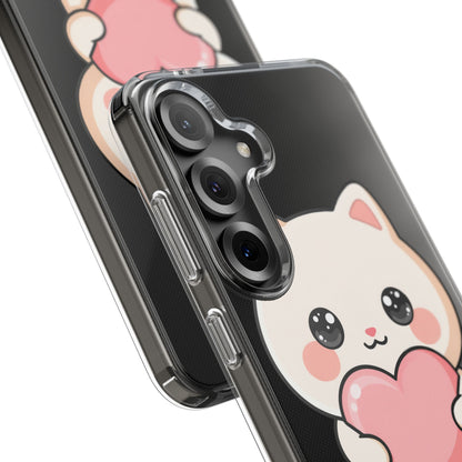 Kawaii Cat Phone Case with Heart, Clear Impact-Resistant