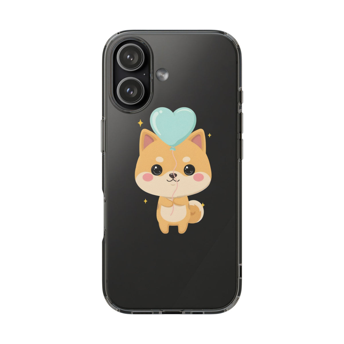 Kawaii Shiba Inu Clear Phone Case with Heart Balloon