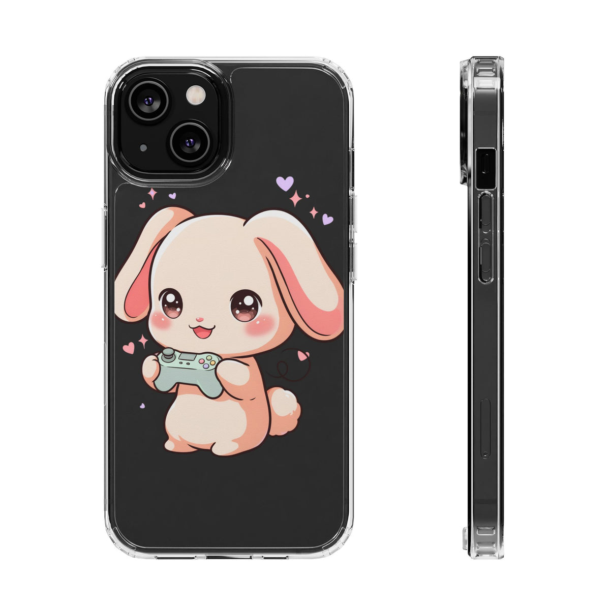 Kawaii Bunny Gamer Clear Impact-Resistant Phone Case