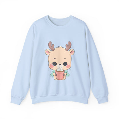 Kawaii Reindeer Sweatshirt, Cute Hot Cocoa Holiday Crewneck