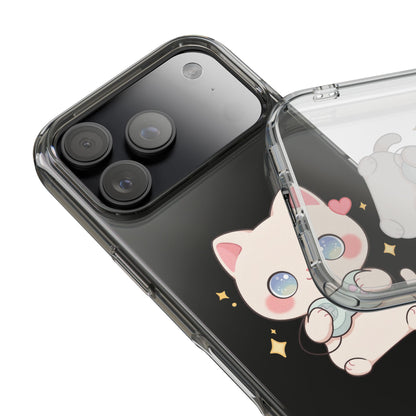 Kawaii Gamer Cat Clear Phone Case for Gaming Fans