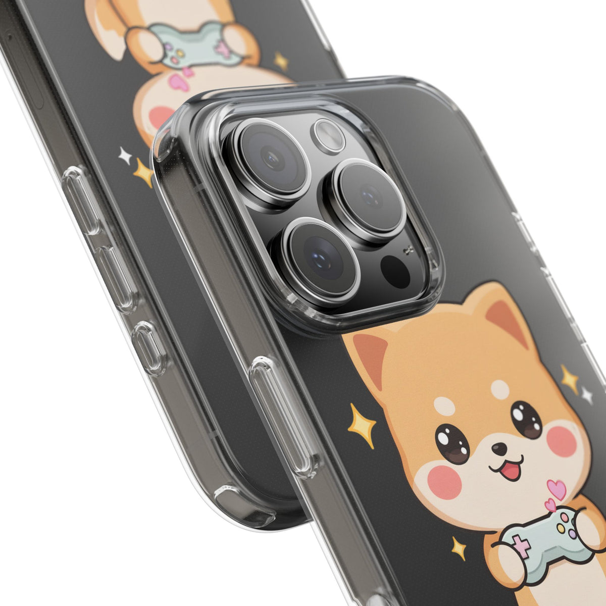 Kawaii Shiba Inu Gamer Phone Case, Clear Impact-Resistant