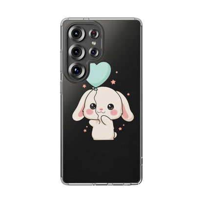 Kawaii Bunny Phone Case with Balloon, Clear Impact-Resistant