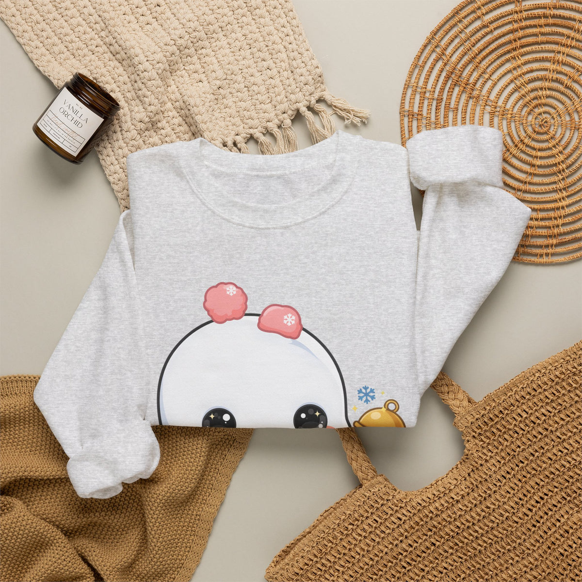 Kawaii Snowman Sweatshirt, Cute Winter Crewneck