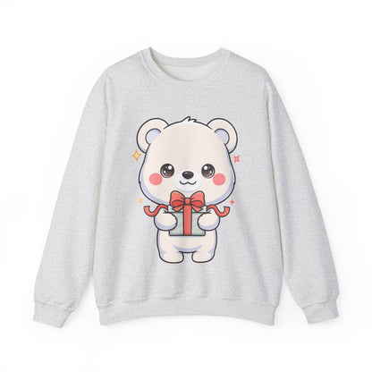 Kawaii Polar Bear Sweatshirt, Cute Gift-Giving Cub