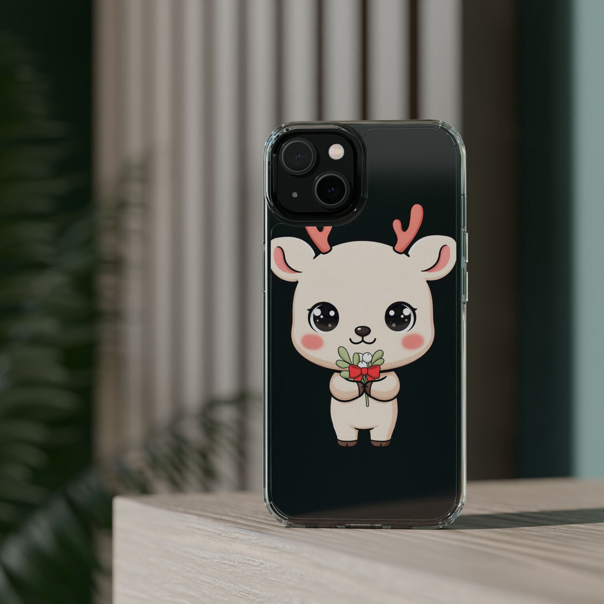 Kawaii Christmas Reindeer Clear Phone Case Gift