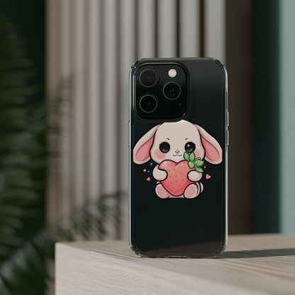 Kawaii Bunny Strawberry Phone Case, Clear Impact-Resistant
