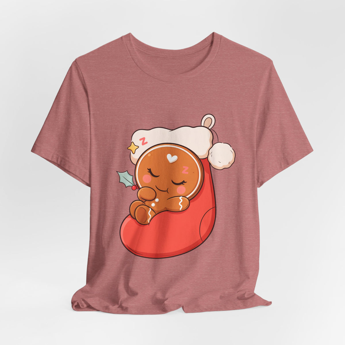 Sleeping Gingerbread Man Christmas T-Shirt, Kawaii Holiday Tee