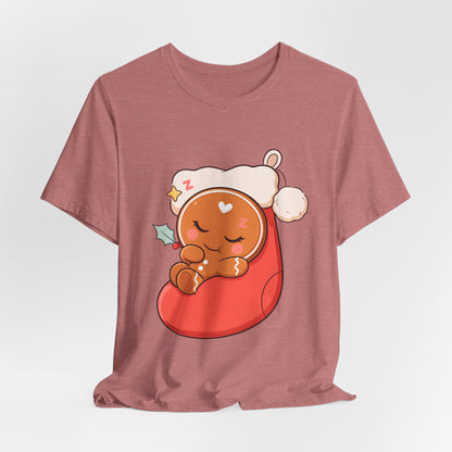 Sleeping Gingerbread Man Christmas T-Shirt, Kawaii Holiday Tee