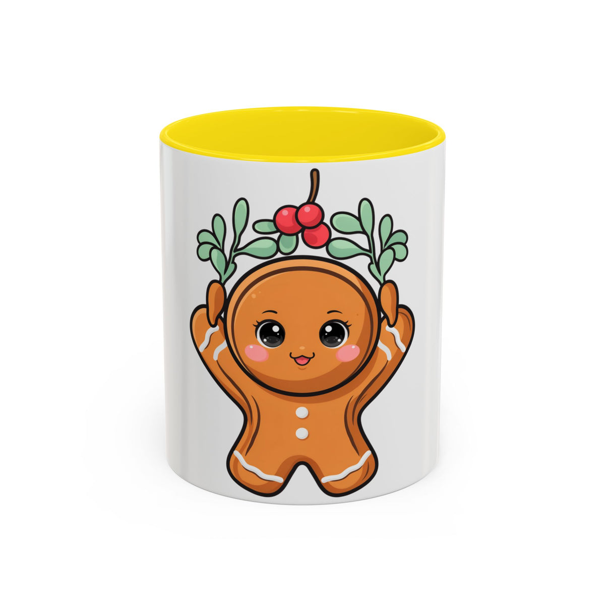 Kawaii Gingerbread Mug with Mistletoe | Christmas Accent Mug