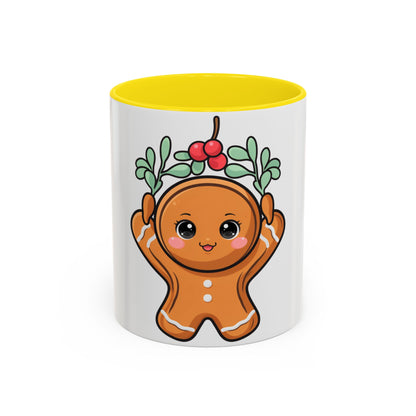 Kawaii Gingerbread Mug with Mistletoe | Christmas Accent Mug