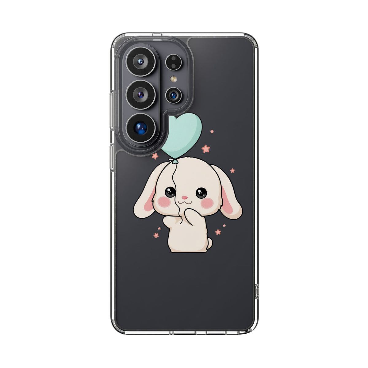 Kawaii Bunny Phone Case with Balloon, Clear Impact-Resistant