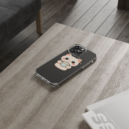 Kawaii Cat Latte Phone Case, Clear Impact-Resistant