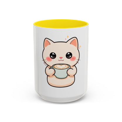 Kawaii Cat Coffee Mug, Cute Latte Accent Mug