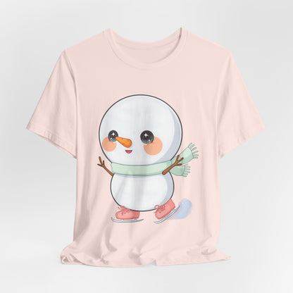 Cute Snowman T-Shirt, Kawaii Ice Skating Holiday Gift