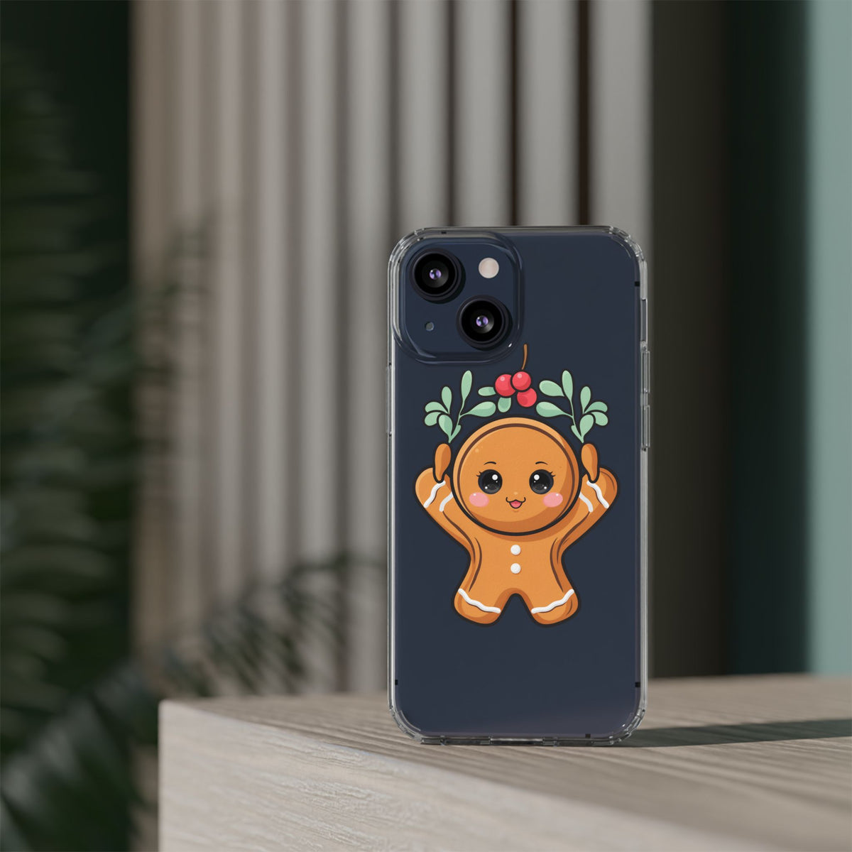 Kawaii Gingerbread Phone Case with Mistletoe Cheer