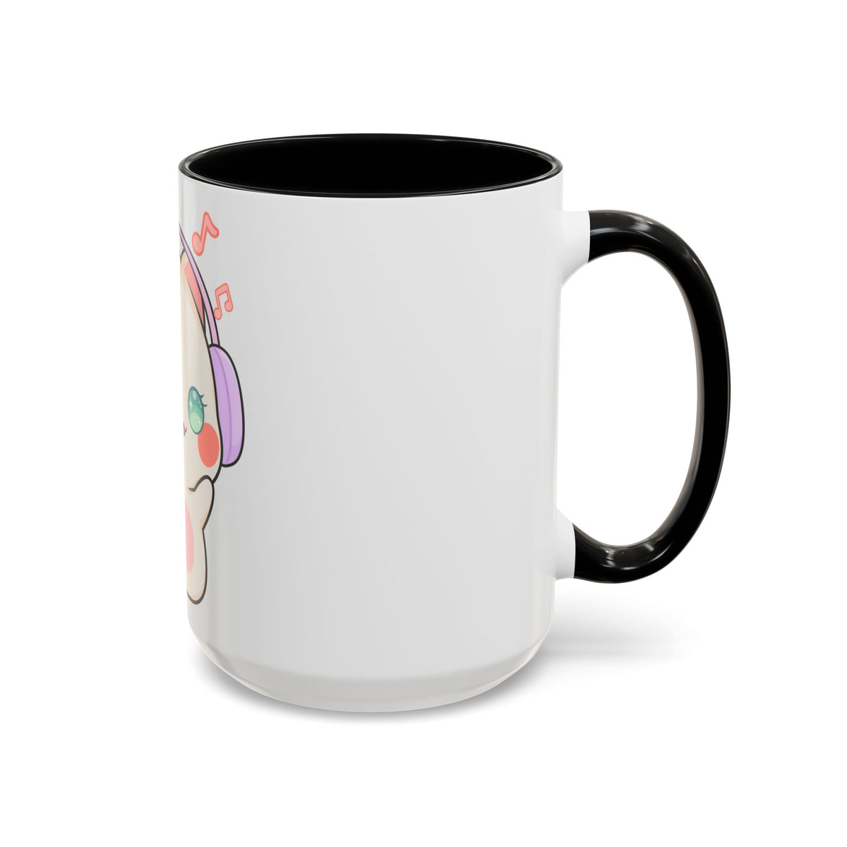 Kawaii Cat Coffee Mug, Music Lover Accent Ceramic Mug