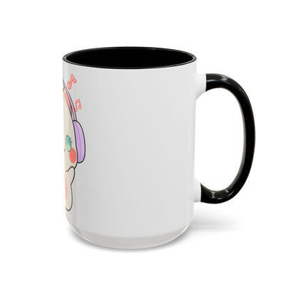 Kawaii Cat Coffee Mug, Music Lover Accent Ceramic Mug