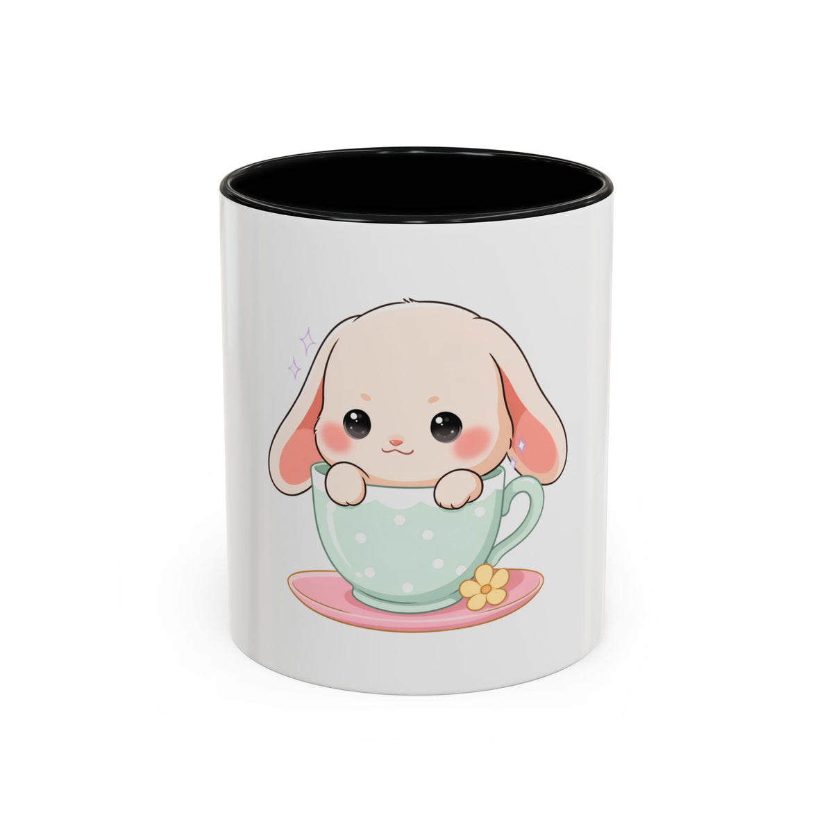 Kawaii Bunny Accent Coffee Mug, Cute Gift for Bunny Lovers