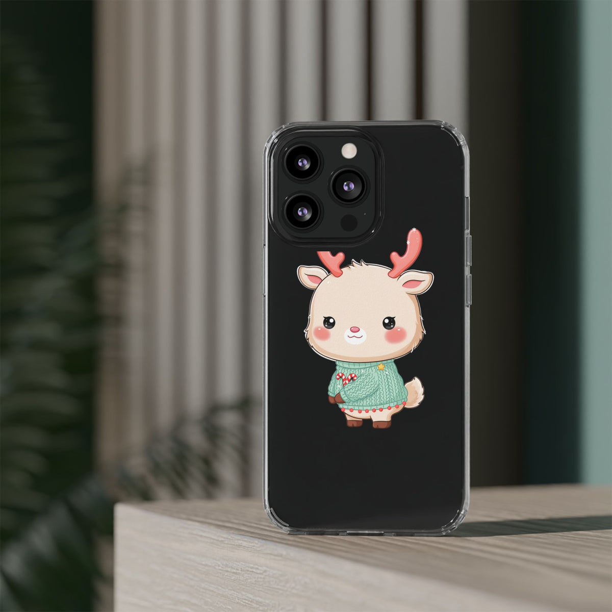 Kawaii Reindeer Clear Impact-Resistant Phone Case