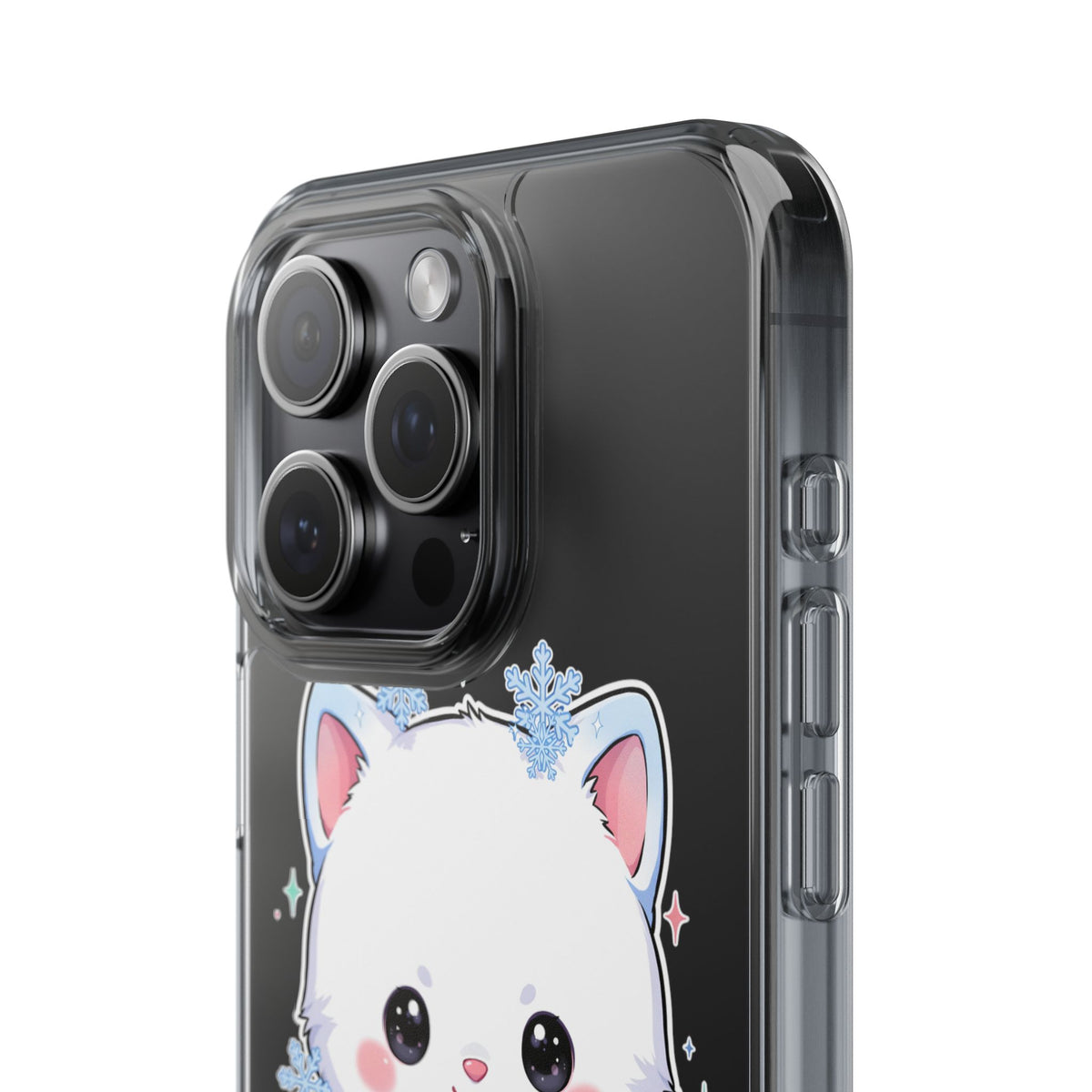 Kawaii Arctic Fox Phone Case, Cute Snowflake Clear Case