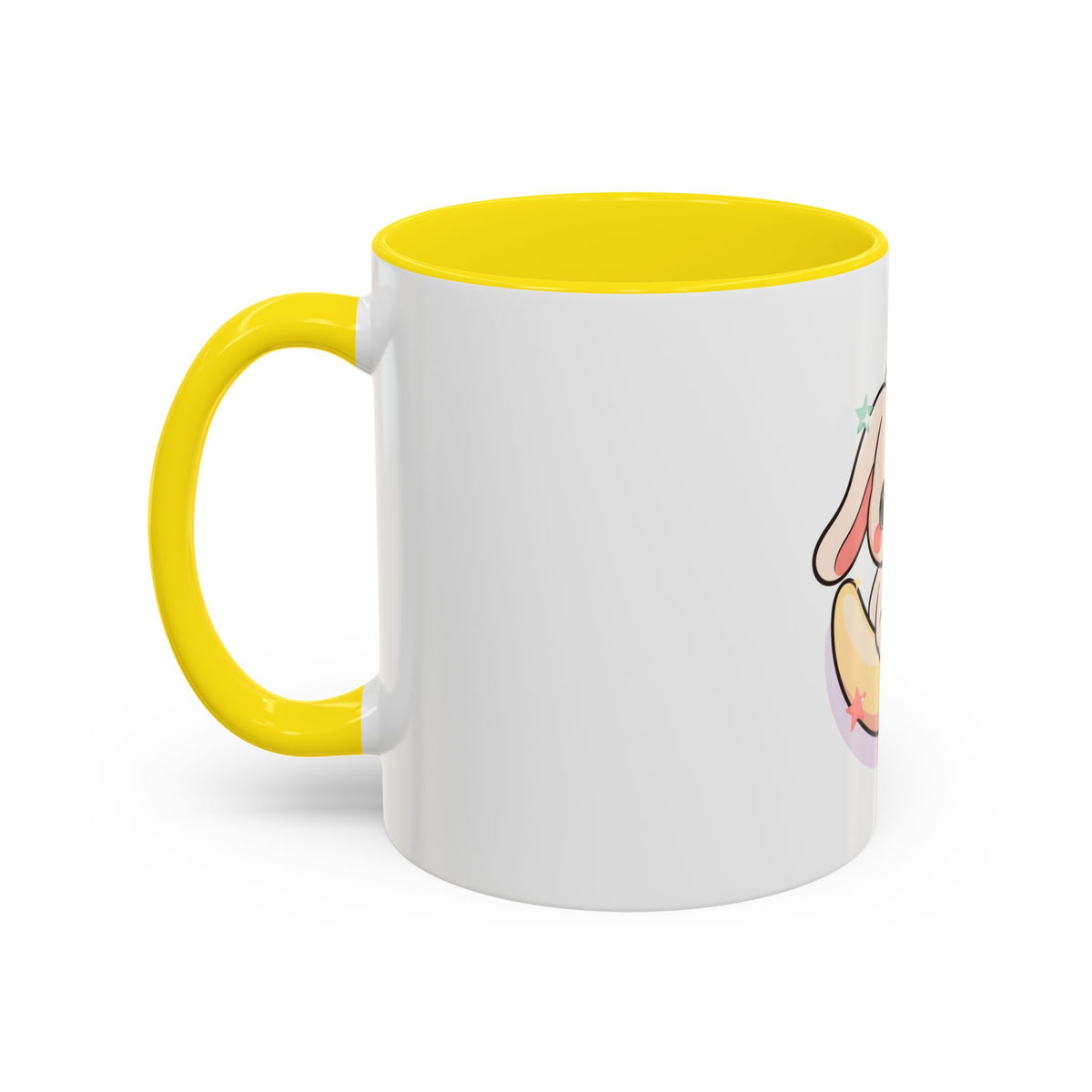 Kawaii Bunny Accent Coffee Mug, Cute Moon Rabbit Gift