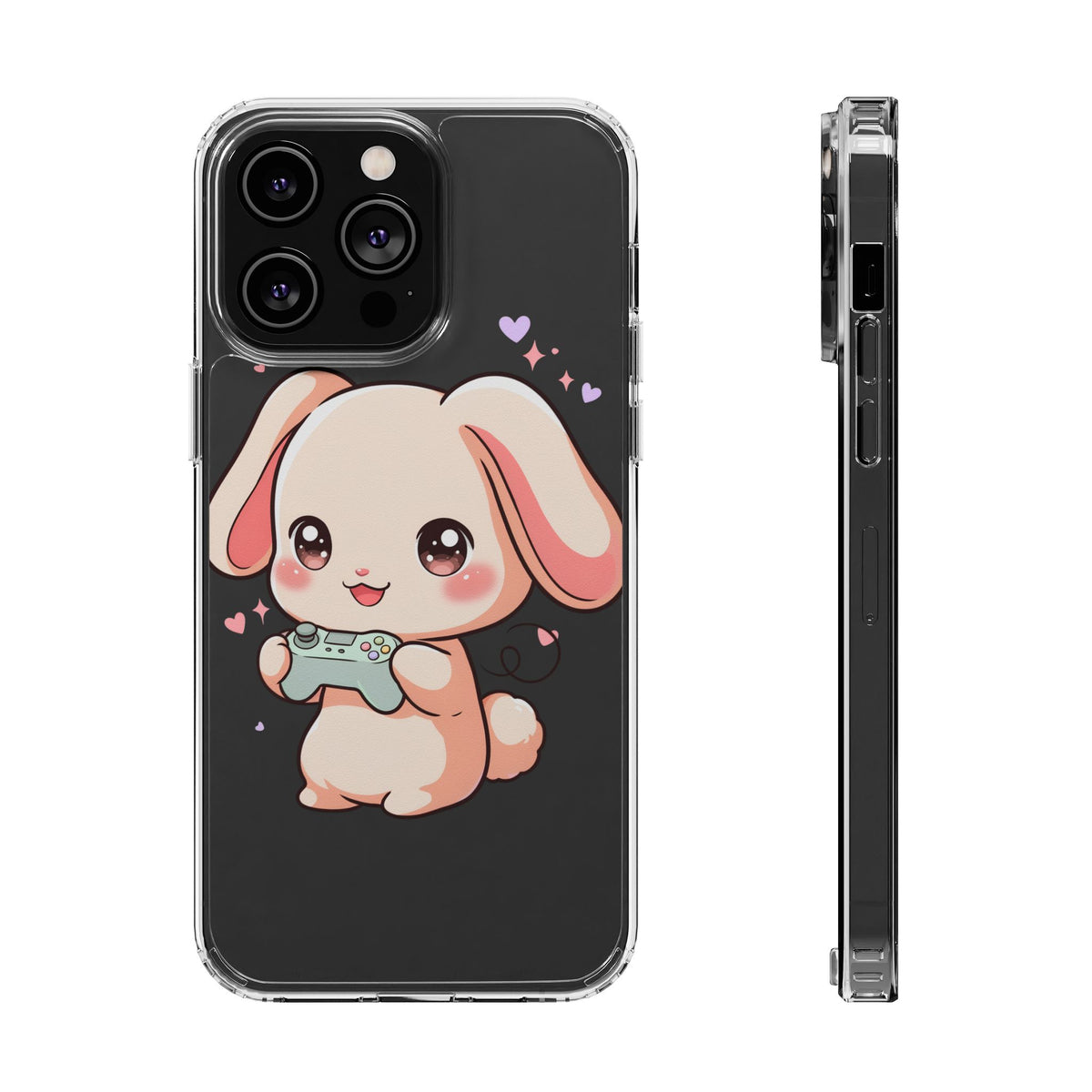 Kawaii Bunny Gamer Clear Impact-Resistant Phone Case