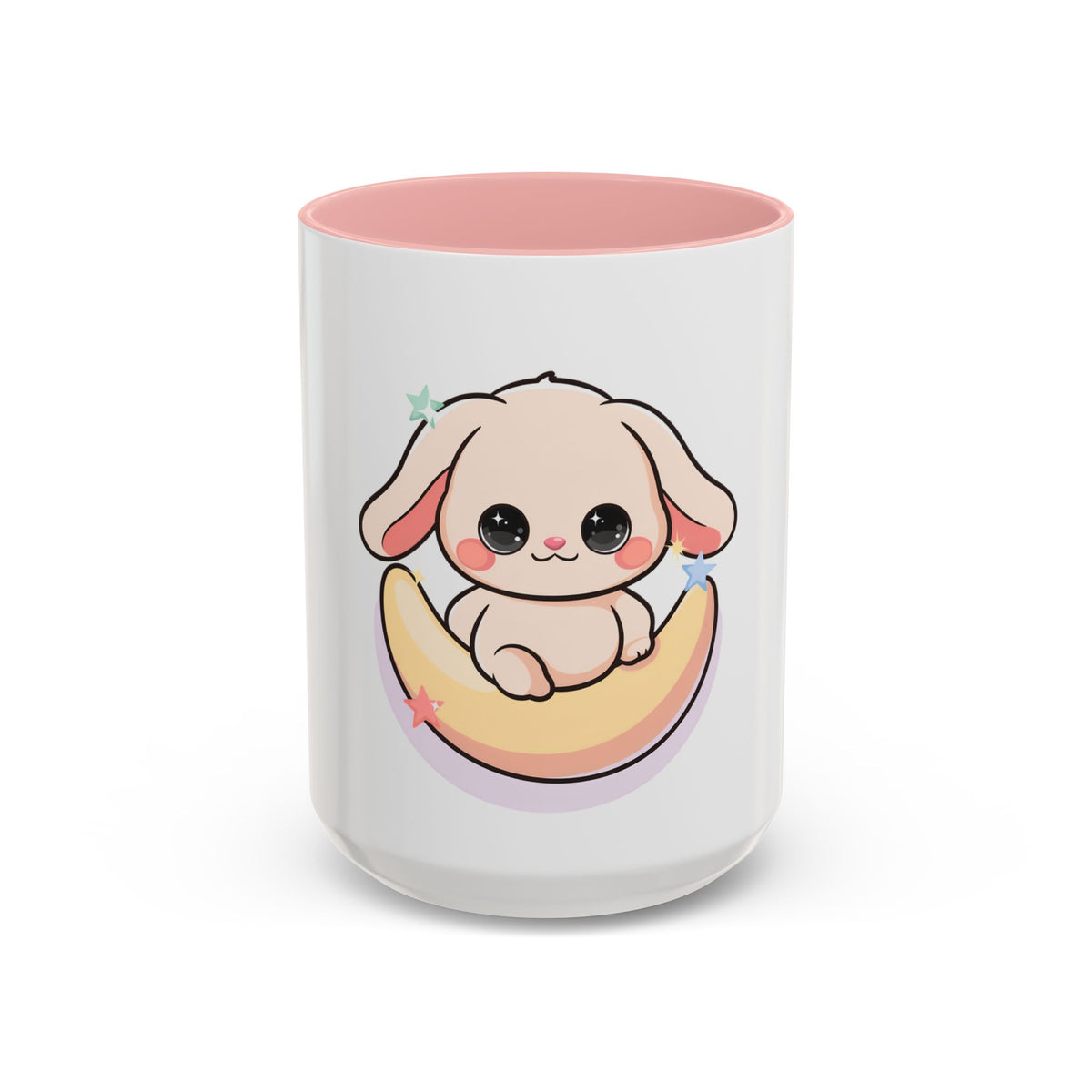 Kawaii Bunny Accent Coffee Mug, Cute Moon Rabbit Gift