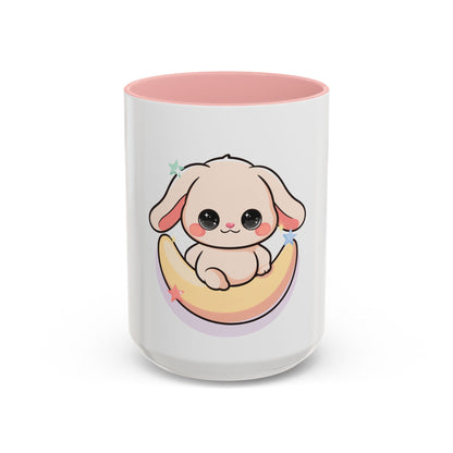 Kawaii Bunny Accent Coffee Mug, Cute Moon Rabbit Gift