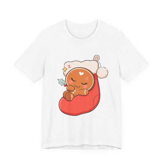 Sleeping Gingerbread Man Christmas T-Shirt, Kawaii Holiday Tee