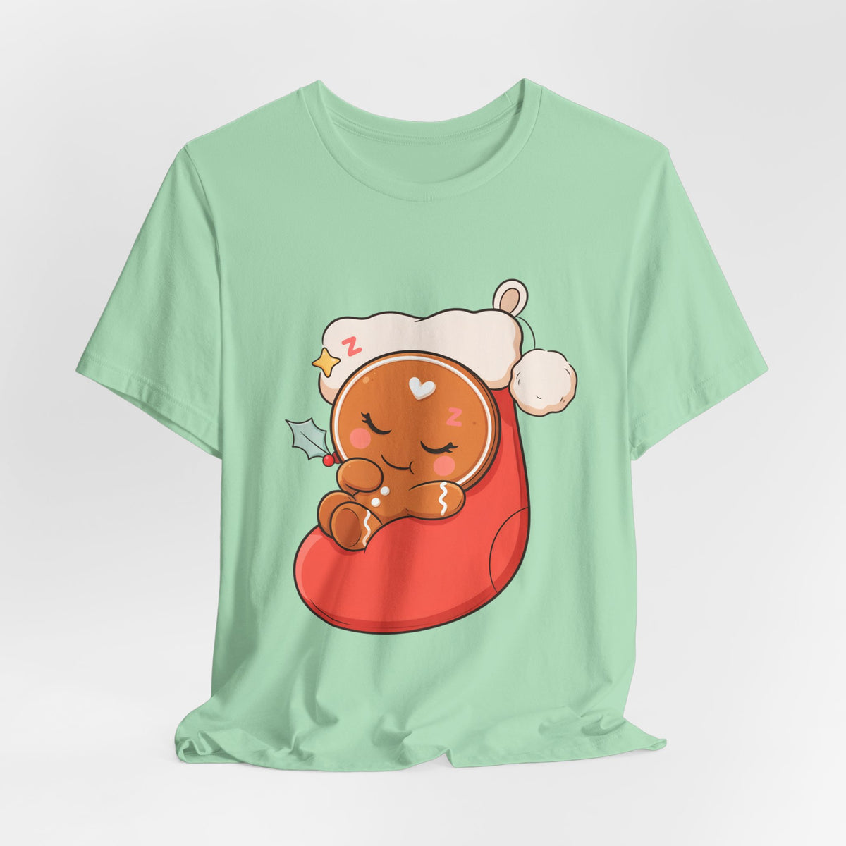 Sleeping Gingerbread Man Christmas T-Shirt, Kawaii Holiday Tee