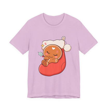 Sleeping Gingerbread Man Christmas T-Shirt, Kawaii Holiday Tee