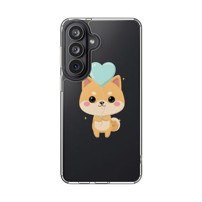 Kawaii Shiba Inu Clear Phone Case with Heart Balloon