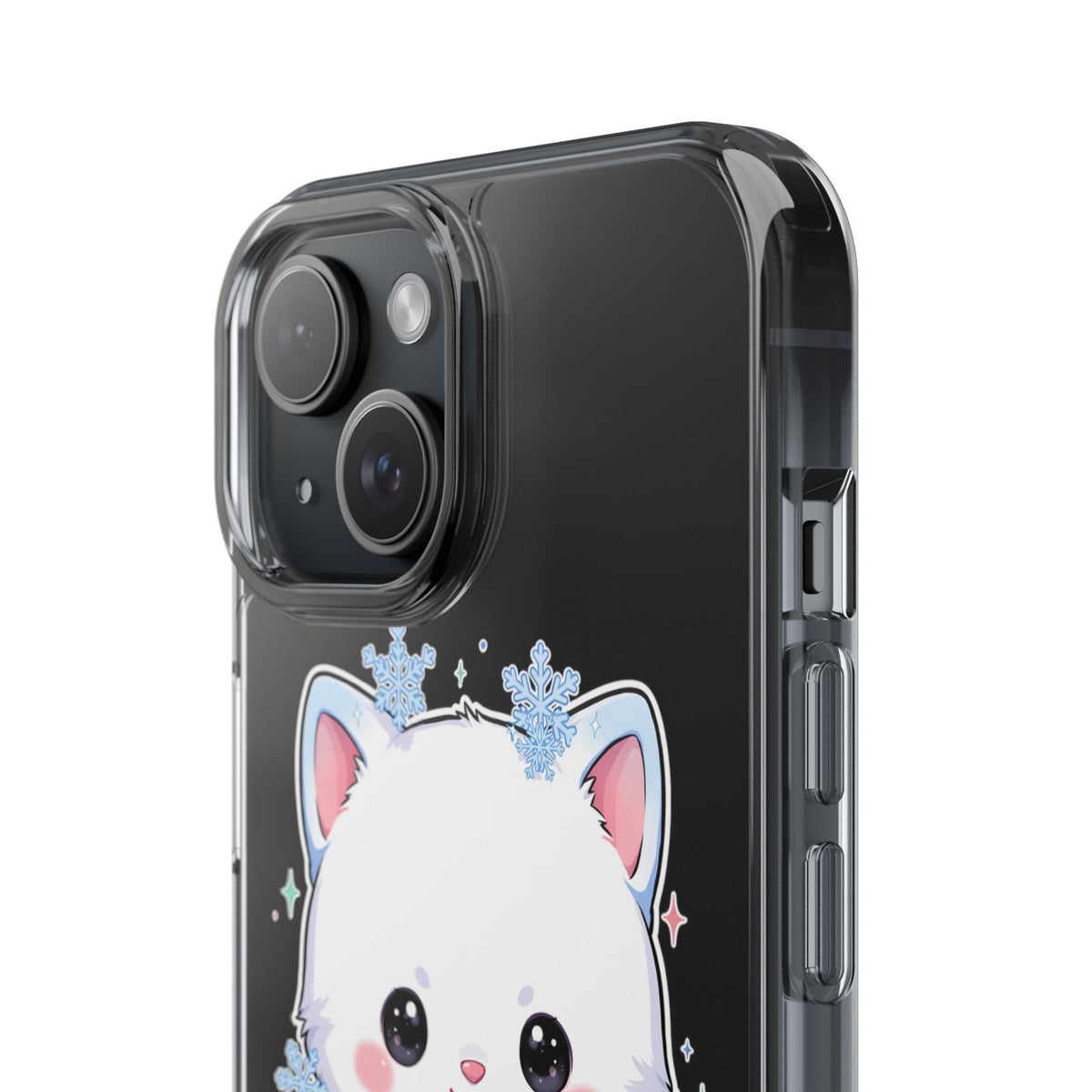 Kawaii Arctic Fox Phone Case, Cute Snowflake Clear Case