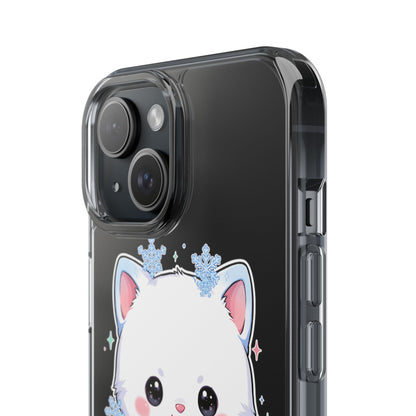 Kawaii Arctic Fox Phone Case, Cute Snowflake Clear Case
